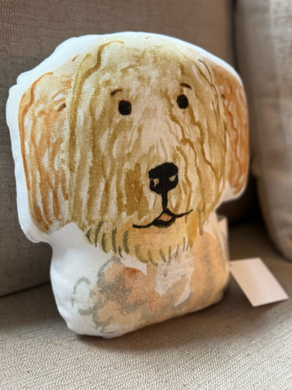 NWT Doodle Dog Face Decorative Pillow - Cream & Tan